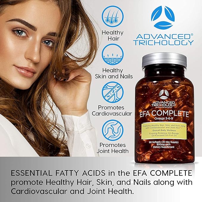 EFA COMPLETE with Optimal OMEGA 3 6 9 levels of High Potency Flax Oil, Fish Oil, Borage Oil, and Evening Primrose Oil 800mgs (90count) 3rd Party Tested - High in GLA and 369 Omegas