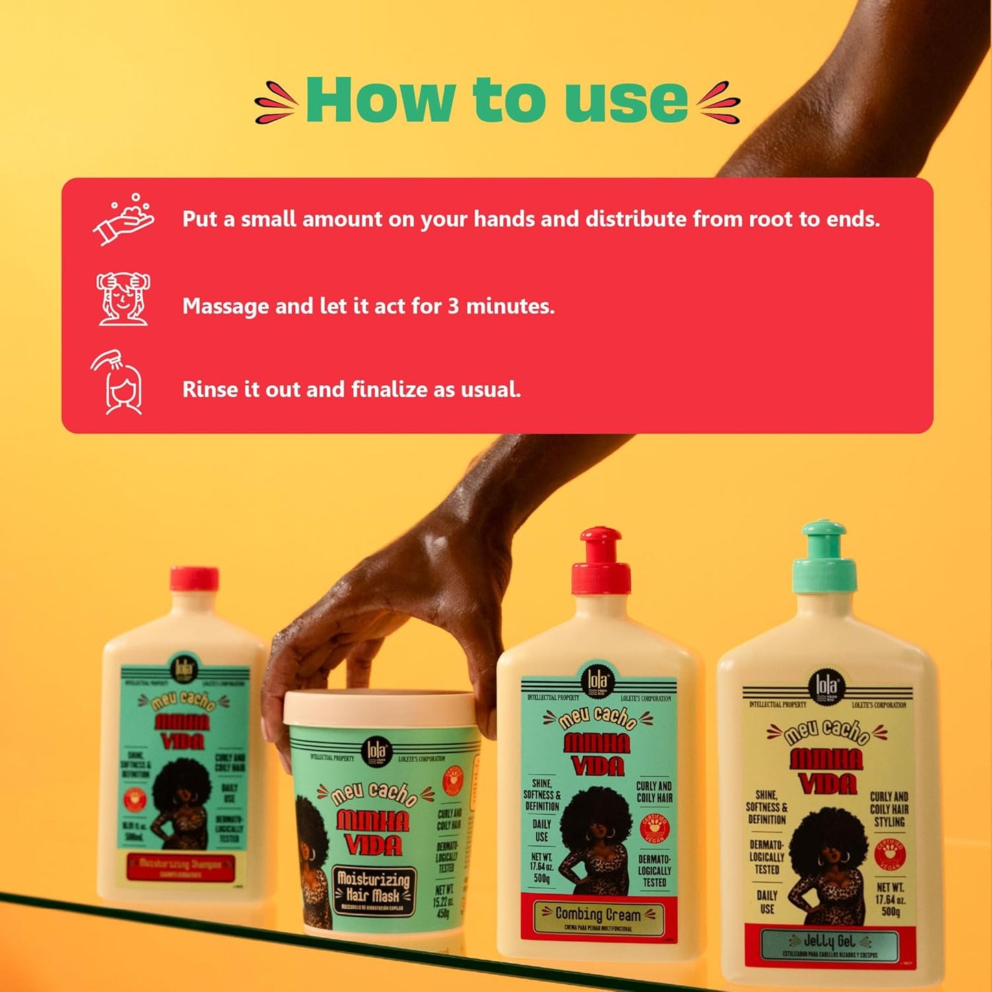 Lola From Rio - Meu Cacho Minha Vida - Moisturizing Hair Mask for Dry, Damaged Curly Hair, Restores, Repairs Hydrates, Moisturizes, Deep Conditioning Treatment 15.87 Fl Oz