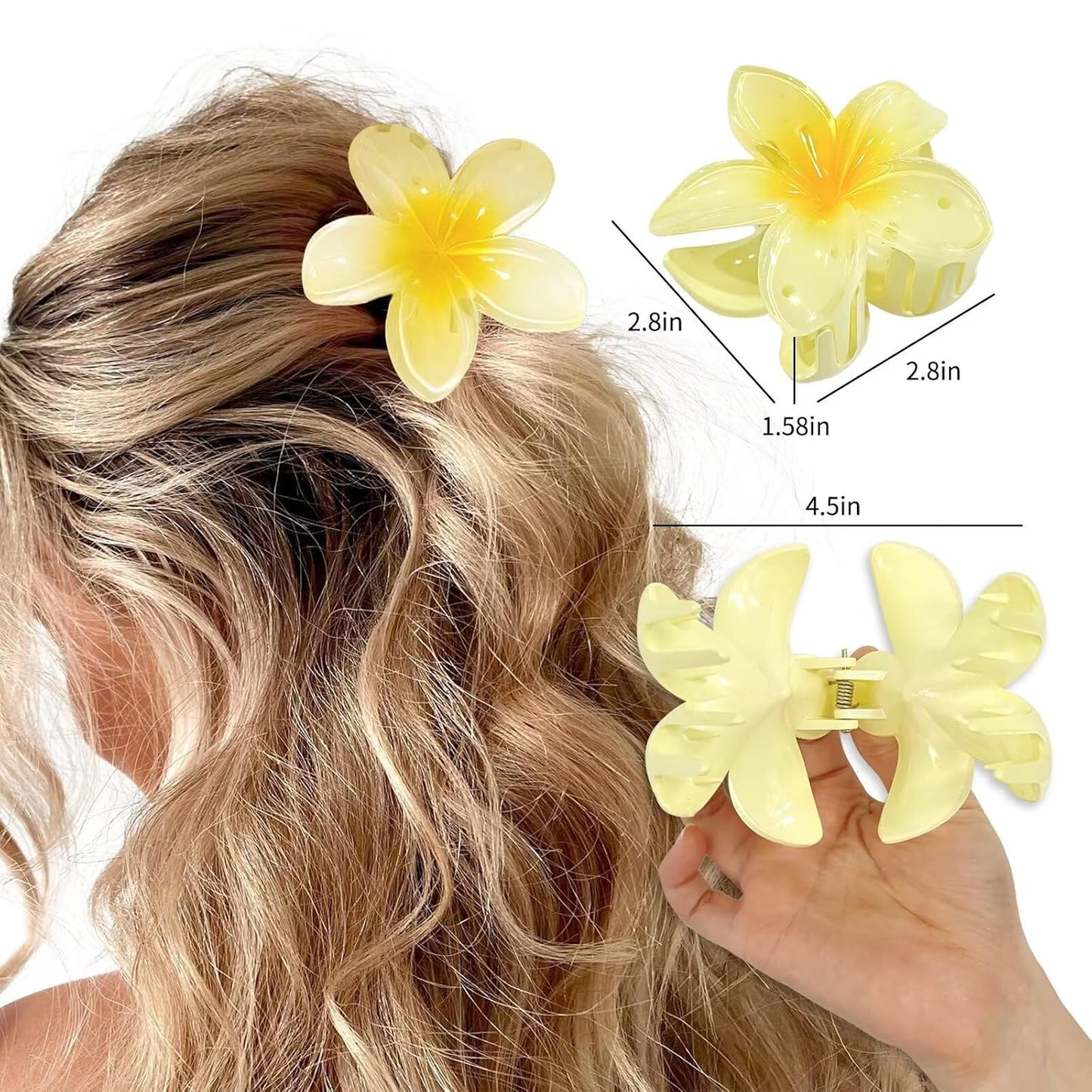 Large Nonslip Flower Hair Claws - 4PCS Strong Hold Clips for Thick Hair, Hawaiian Banana Clips for Thin Hair, Cute Hair Accessories for Women