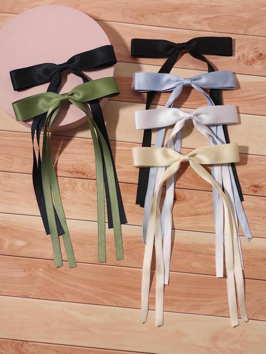 LFOUVRE Tassel Hair Bow Clips for Women - 6pcs Ribbon Barrettes With Metal Claw Clips and Bowknots - Hair Accessories for Girls and Teens