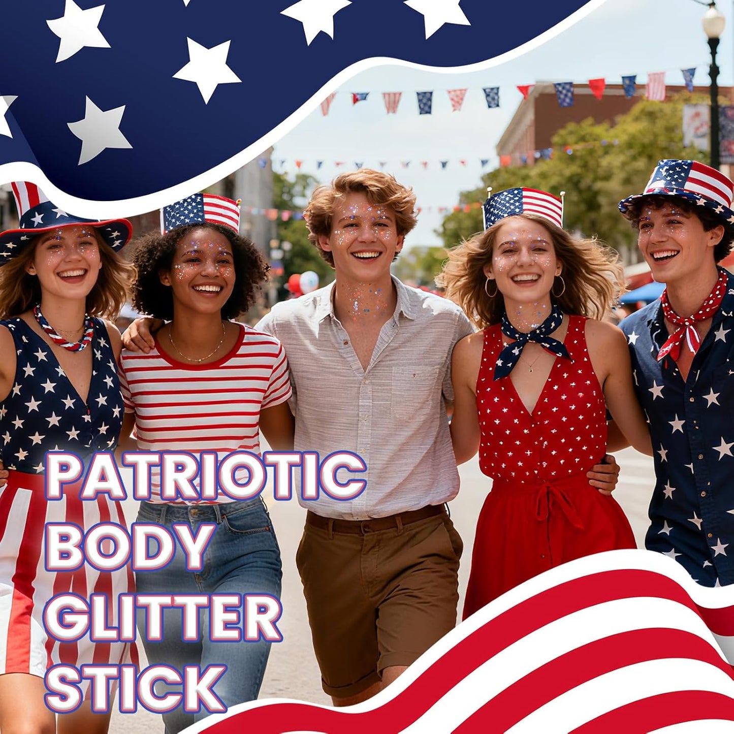 DAGEDA Red White and Blue Body Glitter Stick, Sparkly Face Glitter Makeup, 4th of July Outfits Accessories for Women, Shimmer Face Paint Stick, Fourth of July Independence Day Costumes Accessories