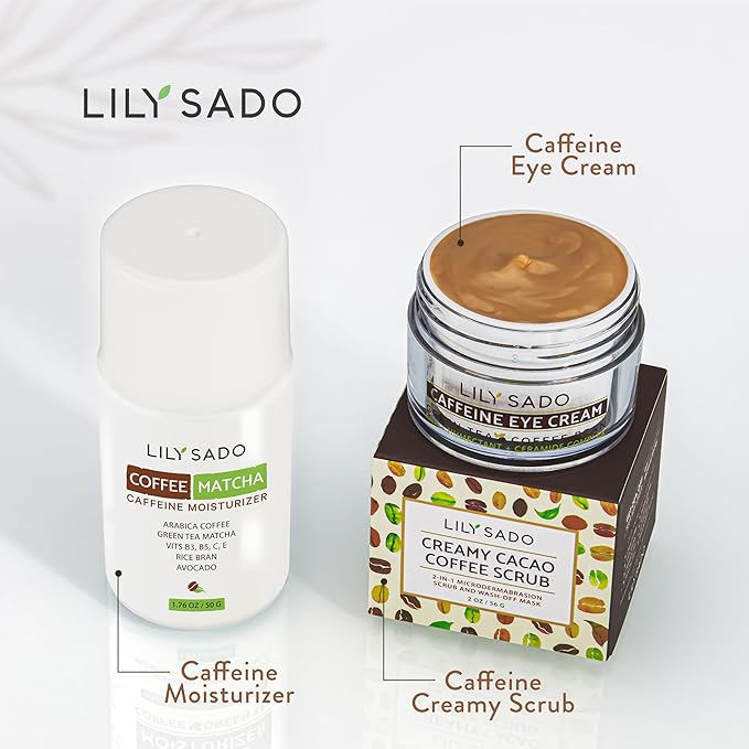 LILY SADO TEA+Cโข Coffee & Matcha Face Moisturizer - Natural Vegan Caffeine Facial Cream w Green Tea & Arabica Coffee Beans - Best Antioxidant, Anti-Wrinkle Moisturizing Lotion - Softens & Firms