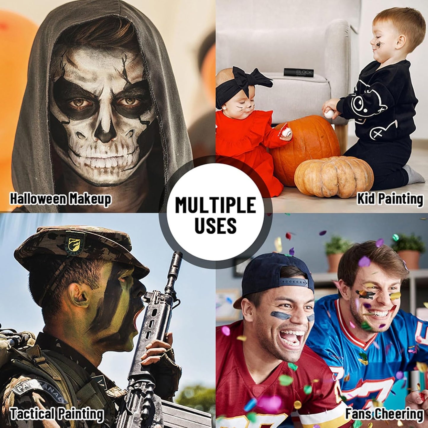 MEICOLY White Face Body Paint Stick for Halloween SFX Cosplay Corpse Clown Makeup,White Face Paint for Adults and Kids,Waterproof Eye Black Stick for Baseball Softball Football Lacrosse