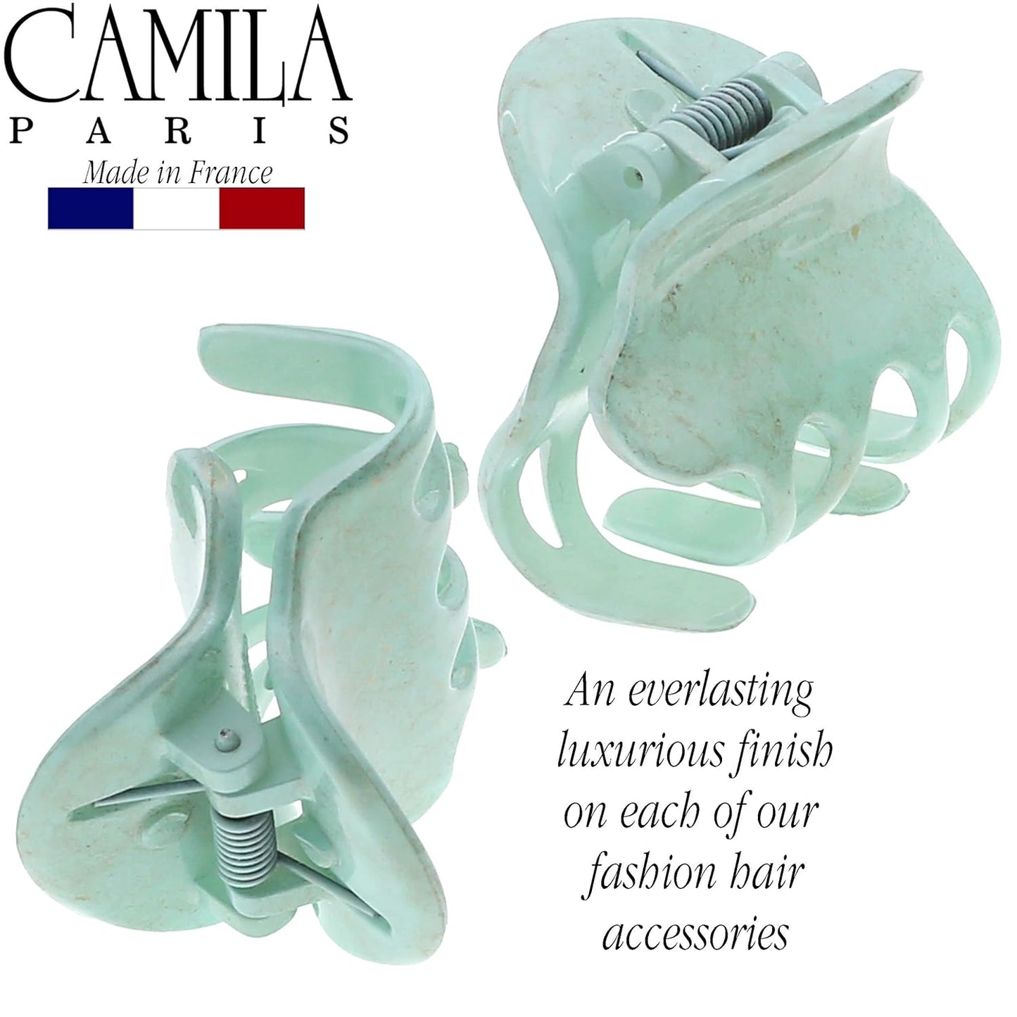 Camila Paris CP3088 French Hair Clip for Women, Set of 2 Small Mint Girls Hair Claw Clips Fashion Durable Hair Accessories for Women, Luxury Ladies Strong Hold No Slip Grip Clamp, Made in France
