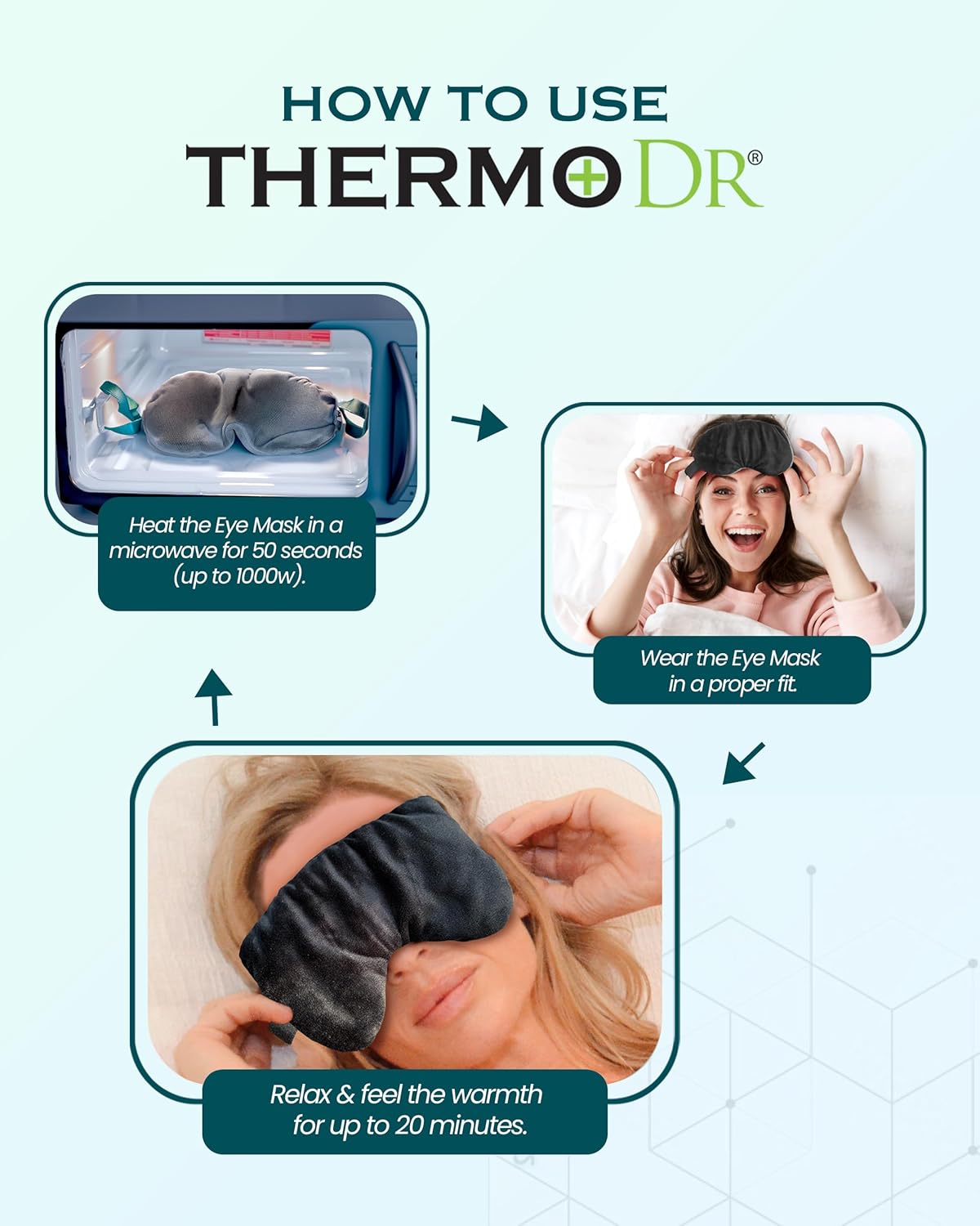 Heated Eye Mask for Dry Eyes, Stye, Blepharitis & Puffiness Relief – Microwavable Warm Compress with Soft Fleece Reusable Mask for Fatigue, Strain, Sinus & Irritation – Black