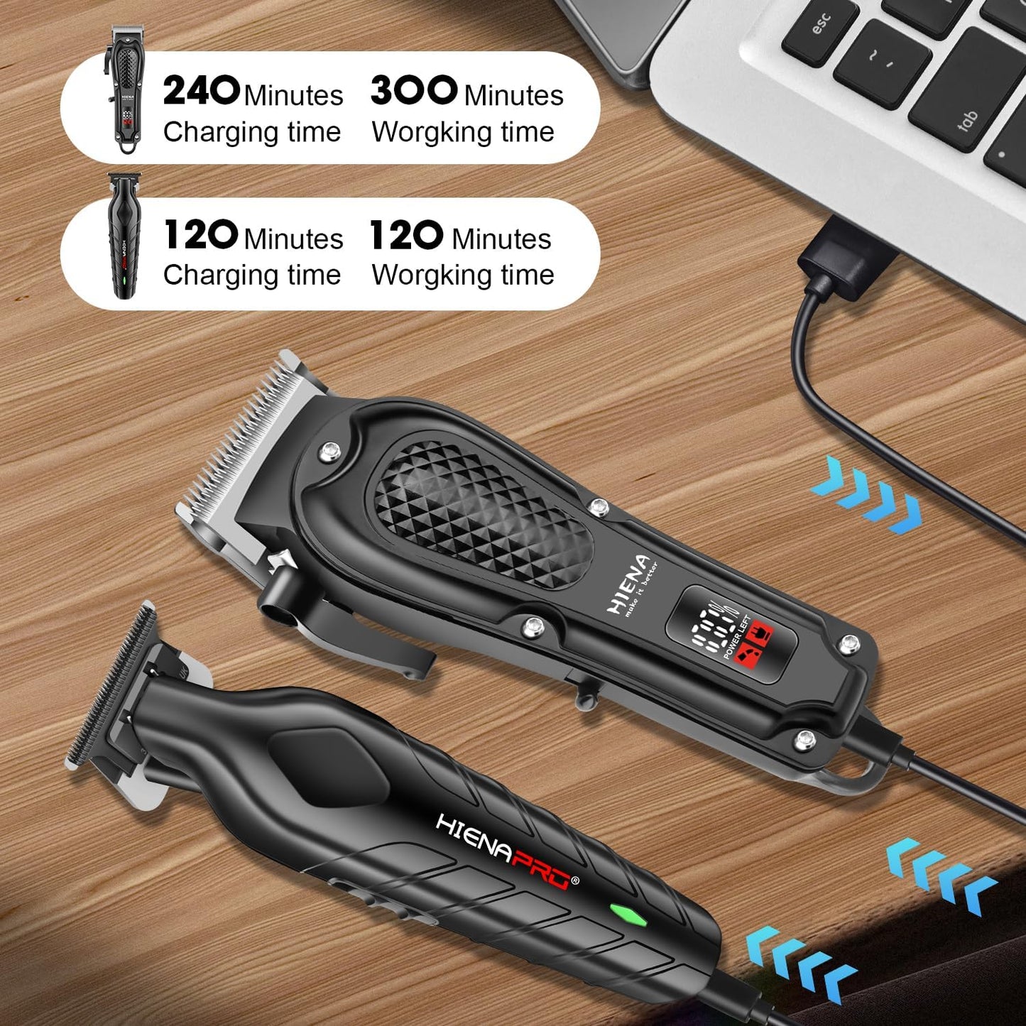 HIENA Professional Hair Clipper Set & Trimmer Kit for Men, Rechargeable Cordless Barber Clippers for Hair Cutting, Haircut Clippers, Gift for Men