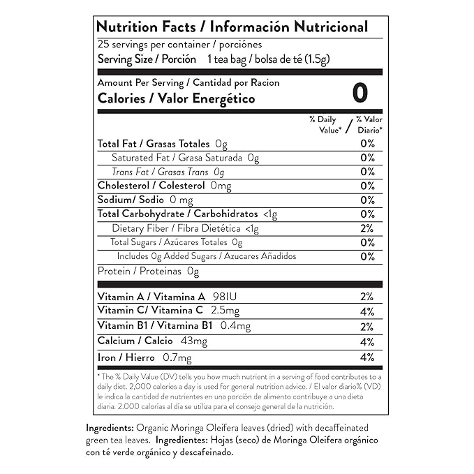 Miracle Tree - 6 Count of Organic Moringa Superfood Tea, 25 Individually Sealed Tea Bags, Green Tea (Keto, Detox, Energy/Immunity Booster, Vegan, Gluten-Free, Organic, Non-GMO, Decaffeinated)