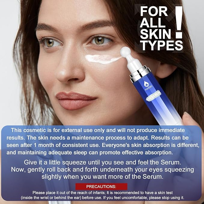 Eye Serum with 8% Caffeine 8% Retinol Hyaluronic Acid Niacinamide peptides for Puffy Bags Fine Lines Dark Circles Wrinkles, Under Eye Cream with 360° Roller Massage Ball, 0.5 fl. oz