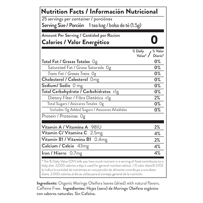 Miracle Tree - 12 Count of Organic Moringa Superfood Tea, 25 Individually Sealed Tea Bags, Honey & Vanilla (Keto, Detox, Energy/Immunity Booster, Vegan, Gluten-Free, Organic, Non-GMO, Caffeine-Free)