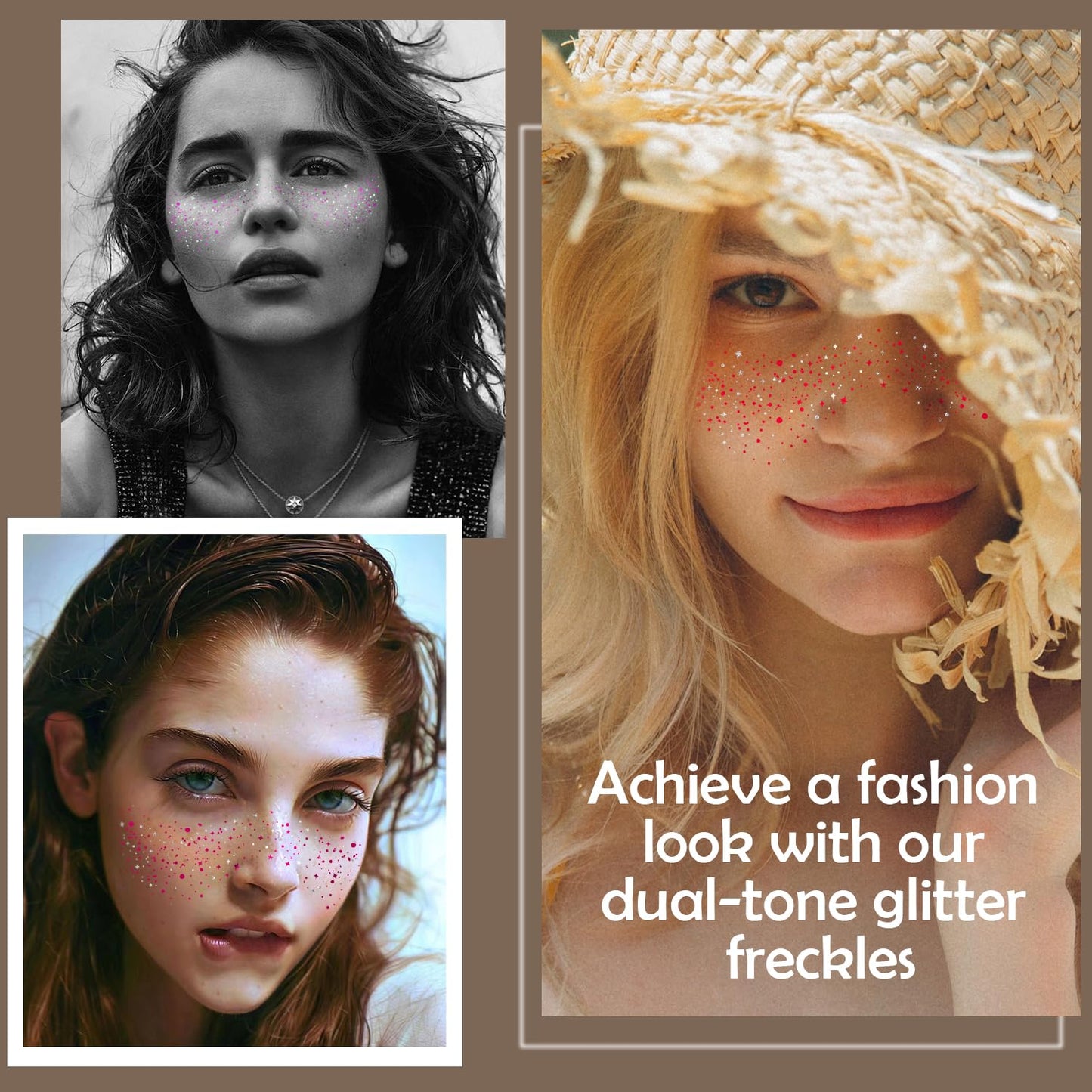 10 Pcs Purple and Silver Dual-tone Glitter Freckles, Halloween Glitter Freckle Face Tattoos, Waterproof Face Sparkle Temporary Tattoos, Long-lasting 48h Halloween Makeup for Women and Kids