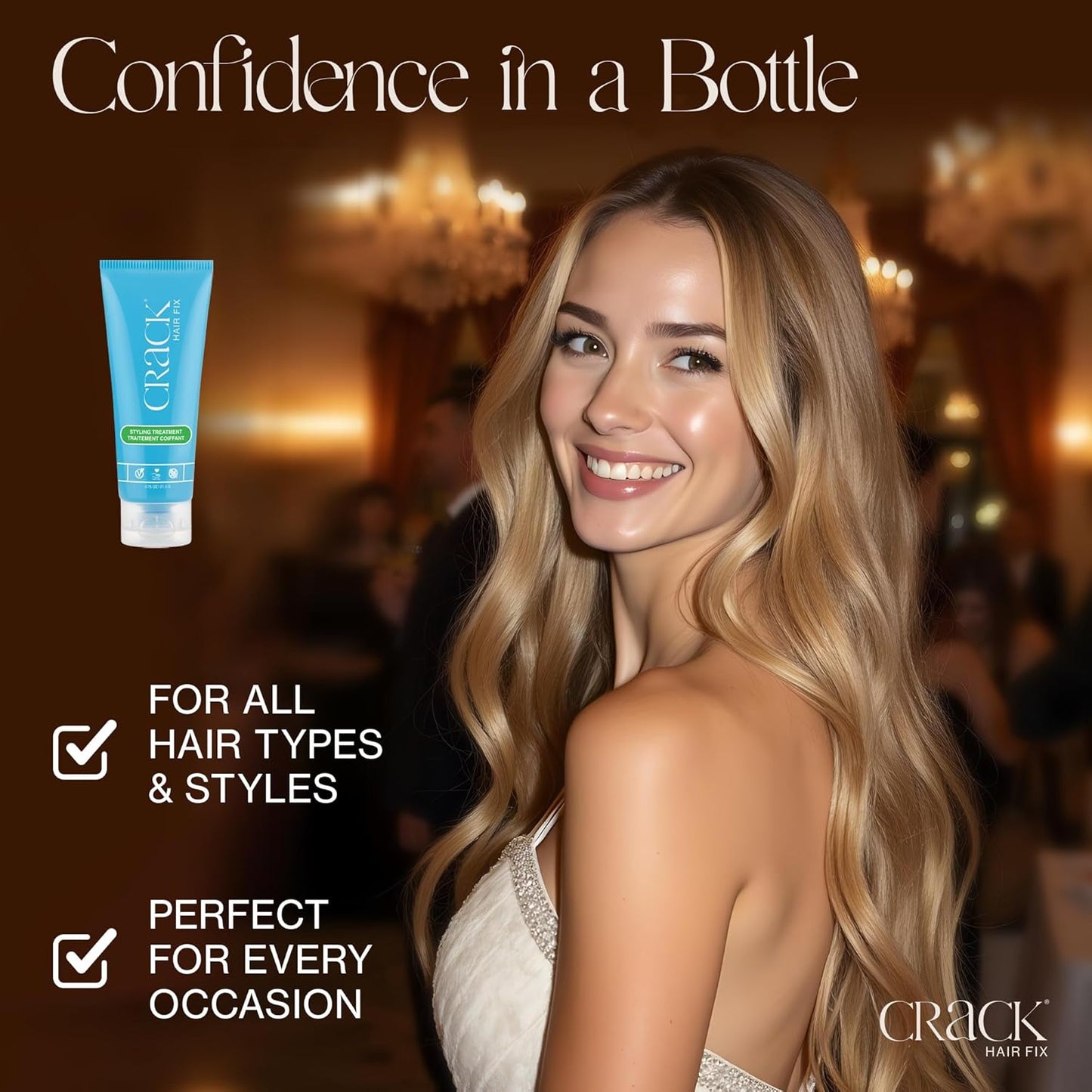 Crack HAIR FIX Styling Treatment - Multi-Tasking, Anti-Frizz, Leave-In Styling Cream with Protection from Humidity, Chlorine, Heat Treatments & Sun, .75 oz