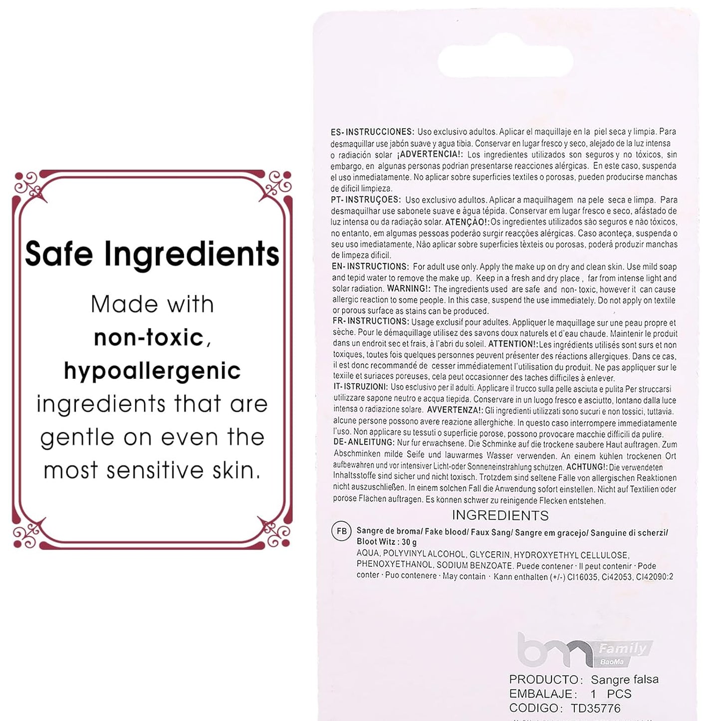 Fake Blood + Vampire Teeth Halloween Makeup Set, 1 OZ Washable Bright Fake Blood, Halloween White Teeth Fangs Teeth for Halloween Cosplay Party Favors