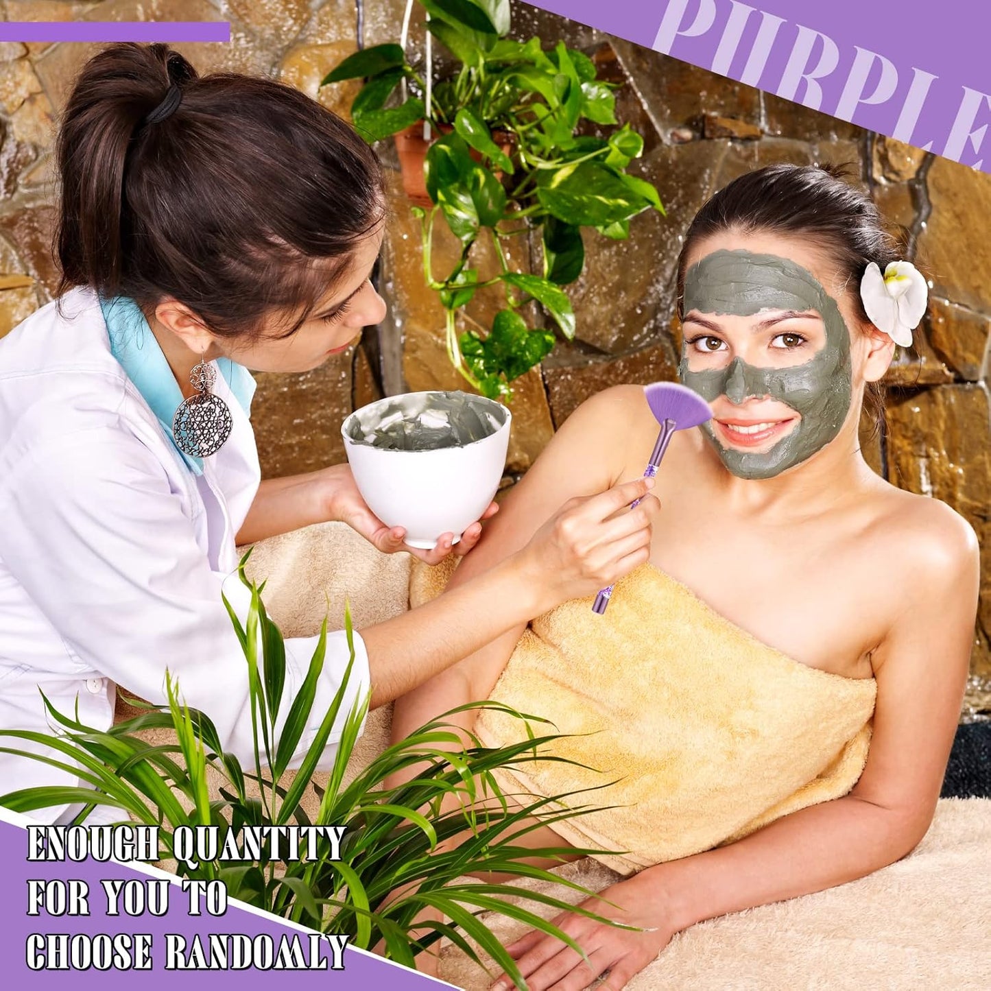 Nuenen 12 Pcs Soft Fan Facial Brushes Mask Acid Applicator Brush for Mud Cream Blush Makeup Peel Glycolic Multi Use Cosmetic Tools with Glitter Quicksand Handle and Pouch(Purple)