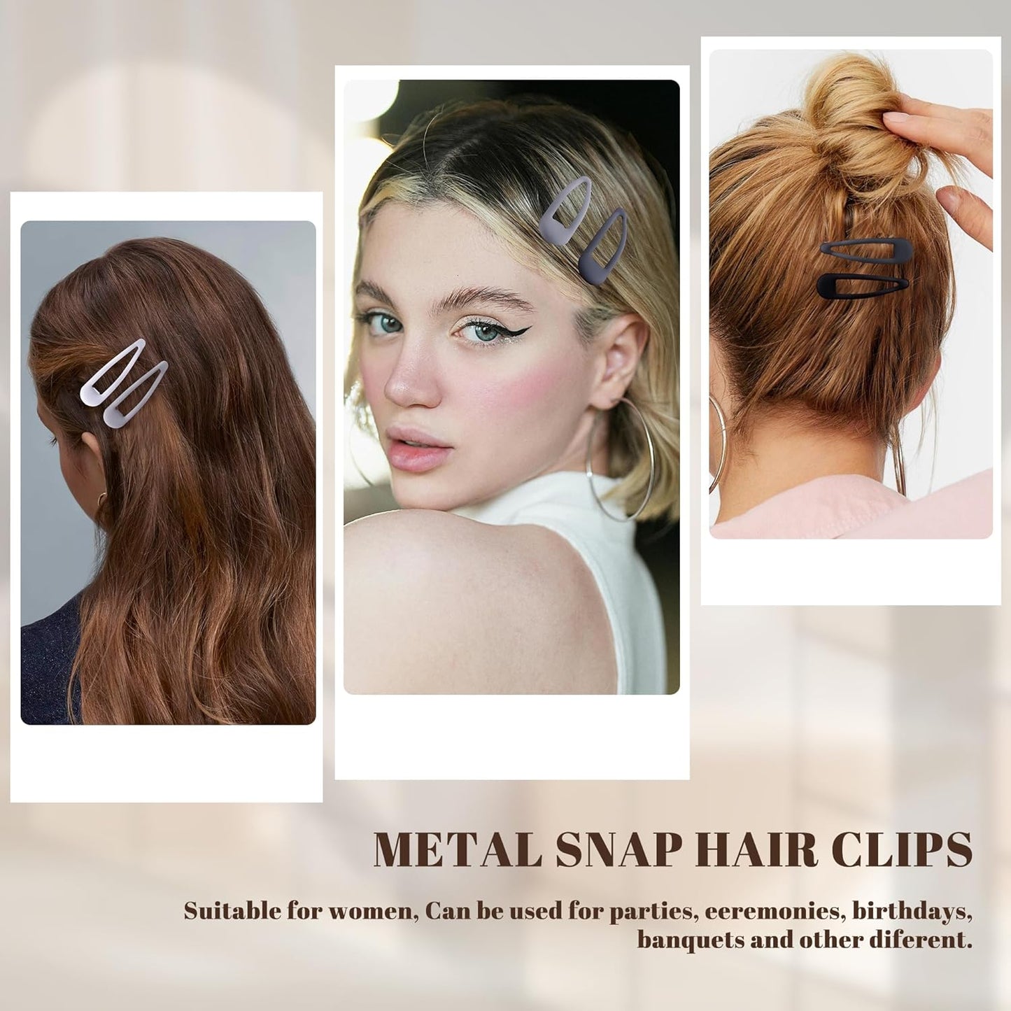 Small Hair Barrettes For Women No Slips Metal Snap Clips For Thin And Fine Hair,Matte Black Gray White,20 PCS,1.97 x 0.5 Inch.