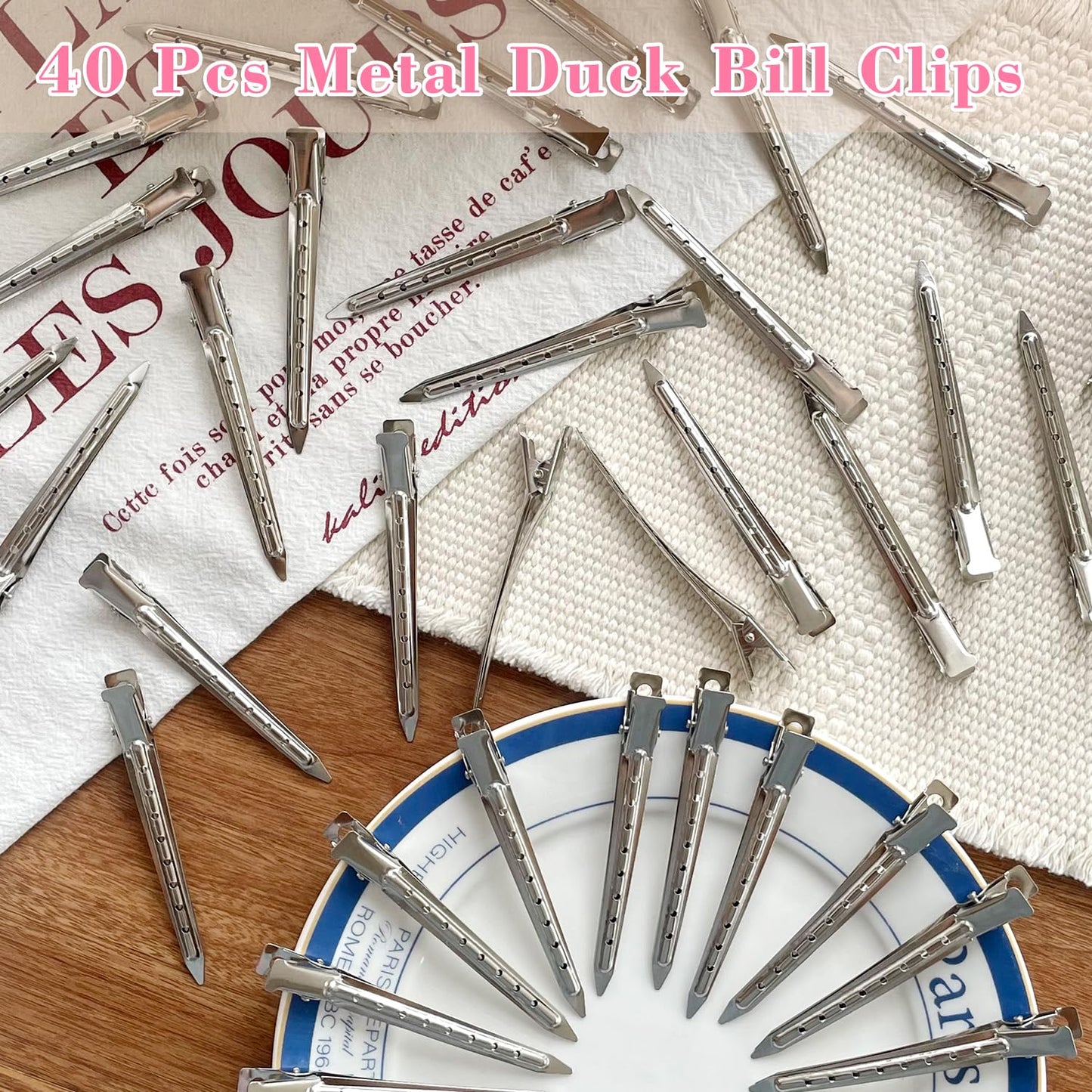 40 PCS 3.5 Inch Duck Billed Clips,Metal Alligator Curl Hair Clips with Holes for Styling, Coloring, Thick Hair Rollers, Salon Use,Alligator Clips for Women for Thick Hair & Thin Hair,Silver