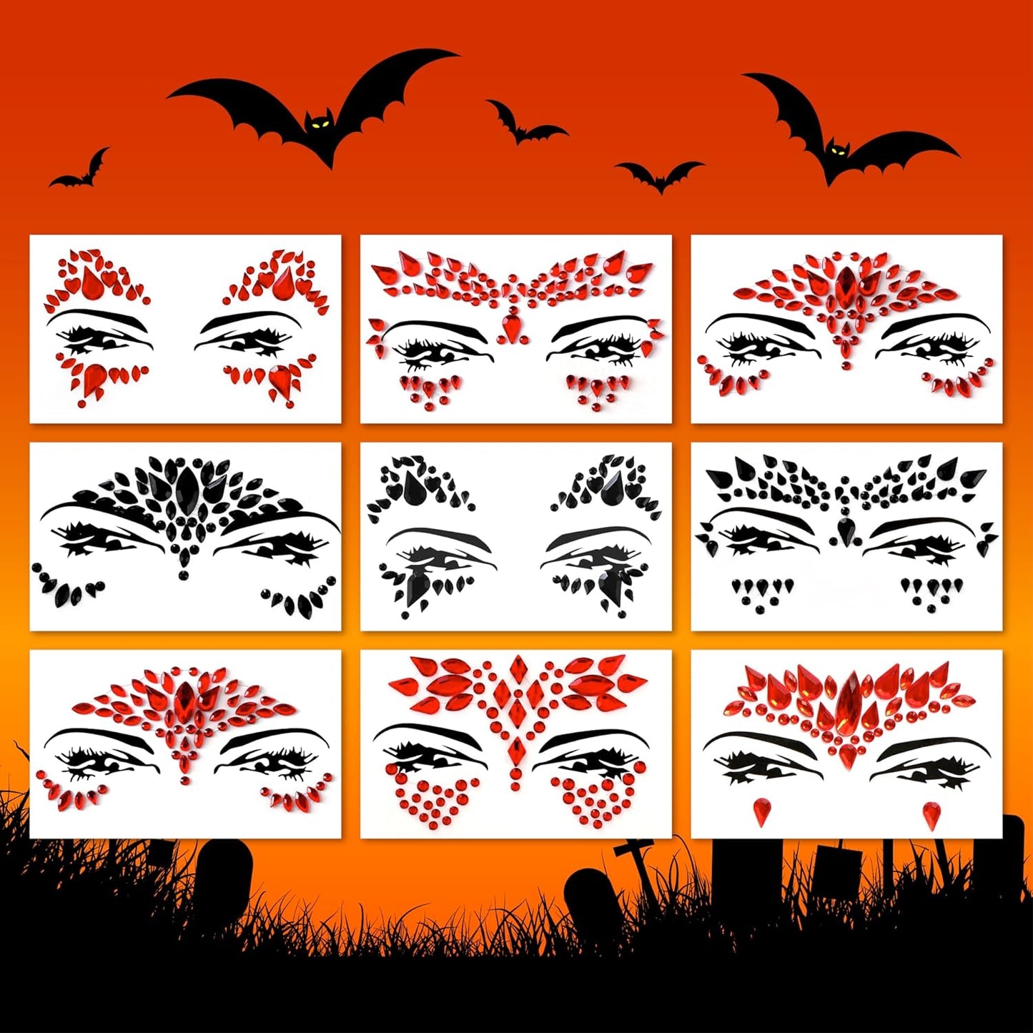 Face Gems Adhesive Glitter Jewel Tattoo Sticker Festival Gems Rave Party Body Make Up (9 PCS Z9ZAKRED-A)