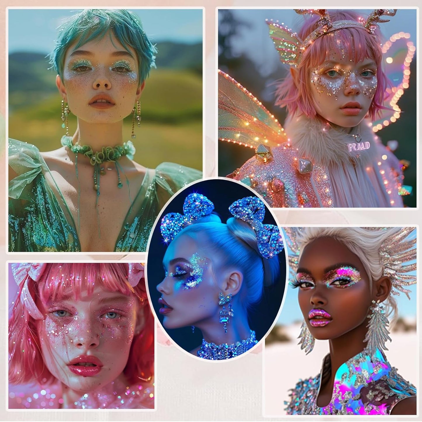 Face Body Glitter, Hair Glitter Sparkles Chunky Face Glitter Gel for Girls Makeup Singer Concerts Mermaid Festival Sequins Face Paint (3pc Blue)