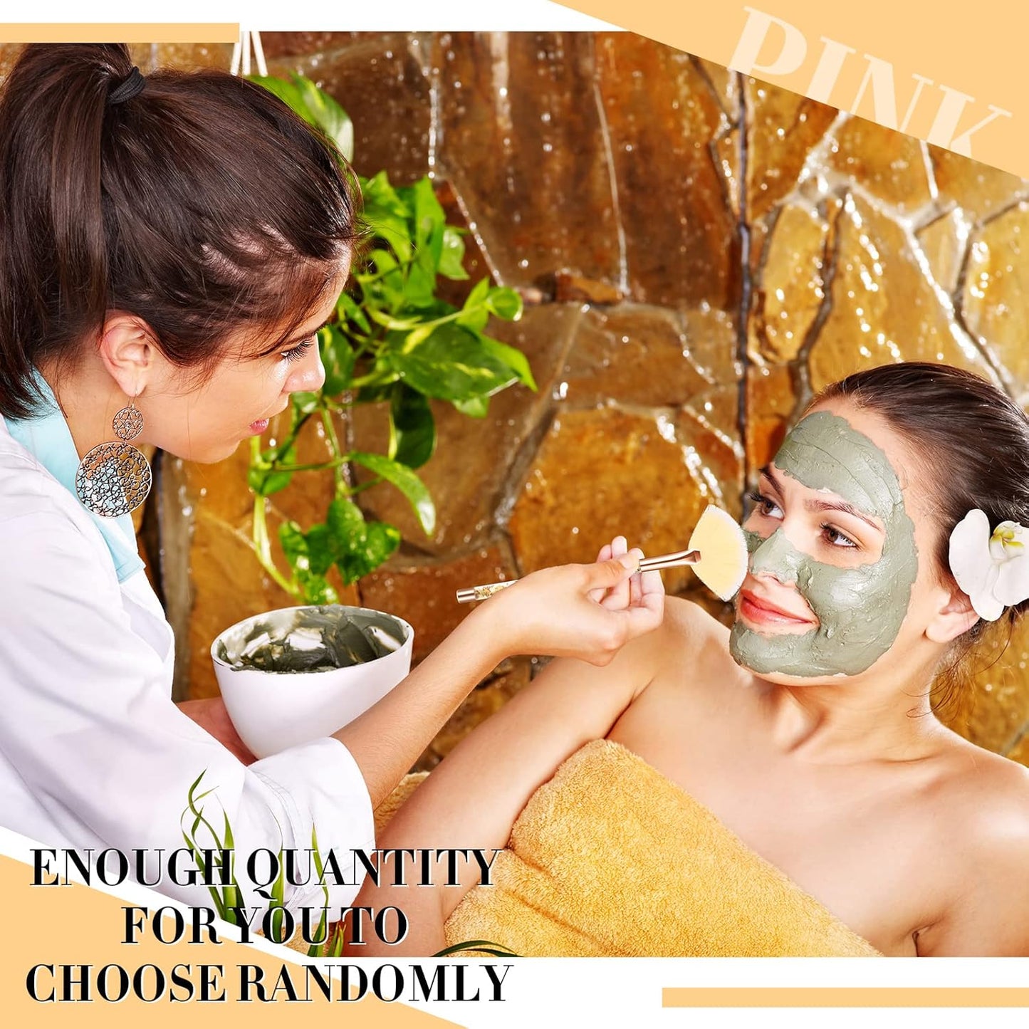 Nuenen 12 Pcs Soft Fan Facial Brushes Mask Acid Applicator Brush for Mud Cream Blush Makeup Peel Glycolic Multi Use Cosmetic Tools with Glitter Quicksand Handle and Pouch(Gold)