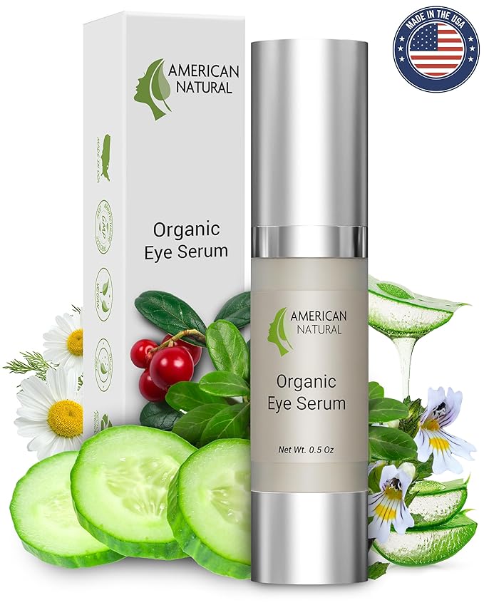 American Natural Eye Serum for Puffy Bags Under Eyes (0.5oz) - Dark Eye Circle Remover with Organic Cucumber & Chamomile Extract | Fine Line & Wrinkle Reduction Anti Aging Serum For Men & Women
