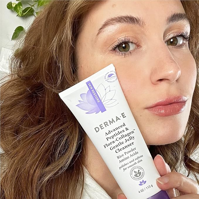 Derma E Advanced Peptides and Vegan Flora-Collagen Gentle Jelly Cleanser, 4oz, Advanced Peptides and Vegan Flora-Collagen Serum, 2oz, Advanced Peptides and Vegan Flora-Collagen Moisturizer, 2oz