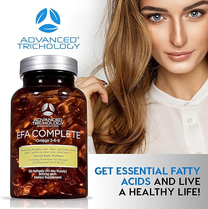 EFA COMPLETE with Optimal OMEGA 3 6 9 levels of High Potency Flax Oil, Fish Oil, Borage Oil, and Evening Primrose Oil 800mgs (90count) 3rd Party Tested - High in GLA and 369 Omegas
