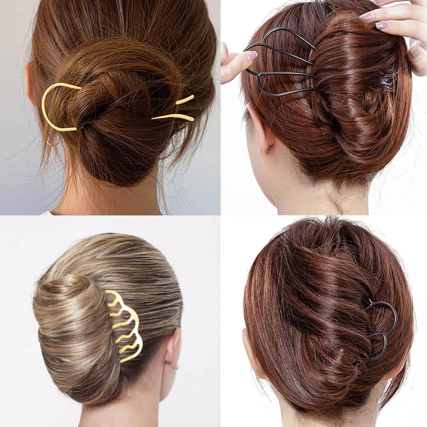 12 Pieces Hair Side Combs Metal Hair Fork Clip French Twist Comb Updo Hair Stick, U-Shape Teeth Styling Tools Messy Bun Maker Vintage Hairstyle Hair Pins Hair Accessories for Women and Girls