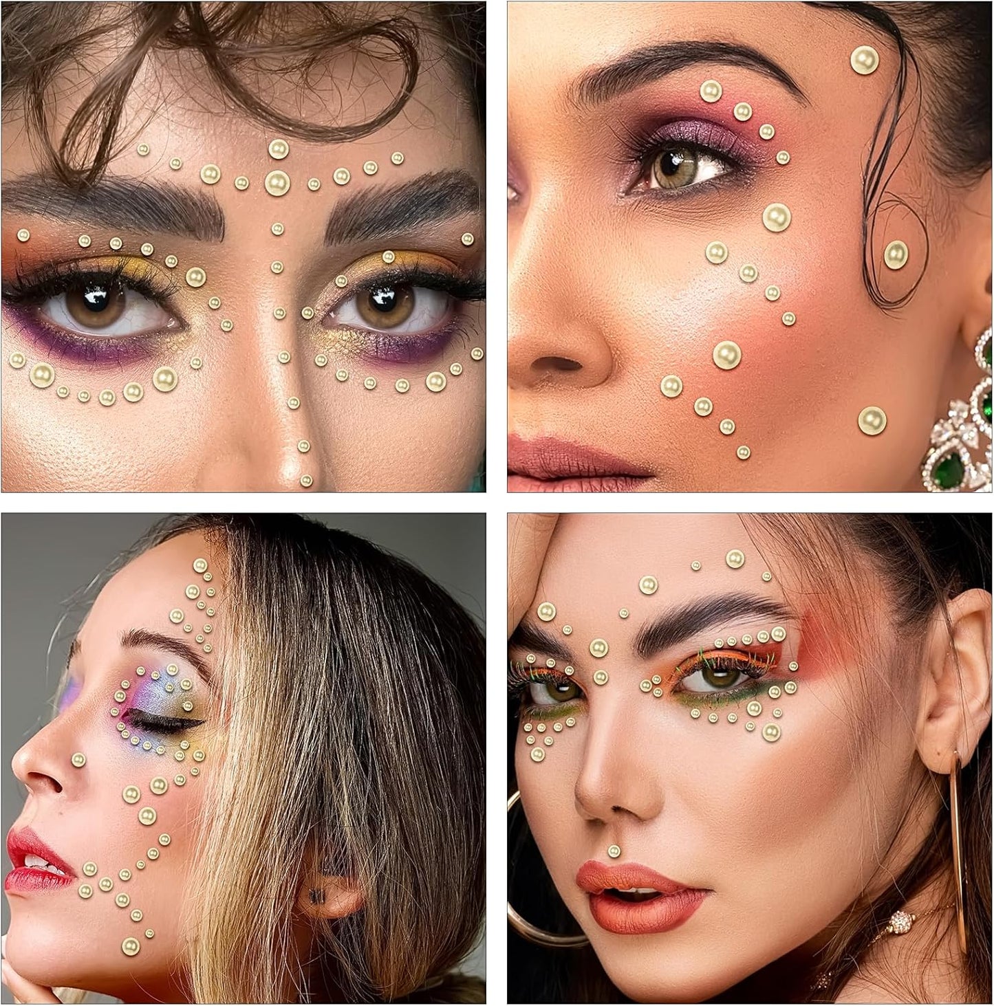 591pcs Face Gems Hair Gems Pearls, Self-Adhesive Face Jewels Eye Rhinestones 3/4/5/6/8 mm Face Gem Stick on, Halloween Makeup Gems Rave Accessories for Face Eyes Body Makeup (03.Beige Pearl)