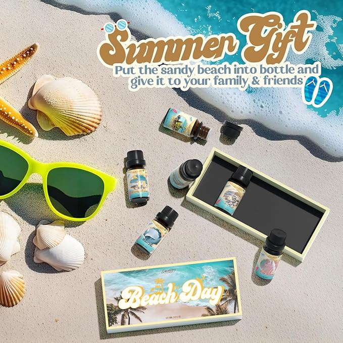 SALUBRITO Beach Fragrance Oils Set, Summer Essential Oils for Diffuser, Candle, Soap Making, Beachy Breeze, Sea Salt, Pink Island, Ocean Air, Island Time, Mint Mojito Scented Oil