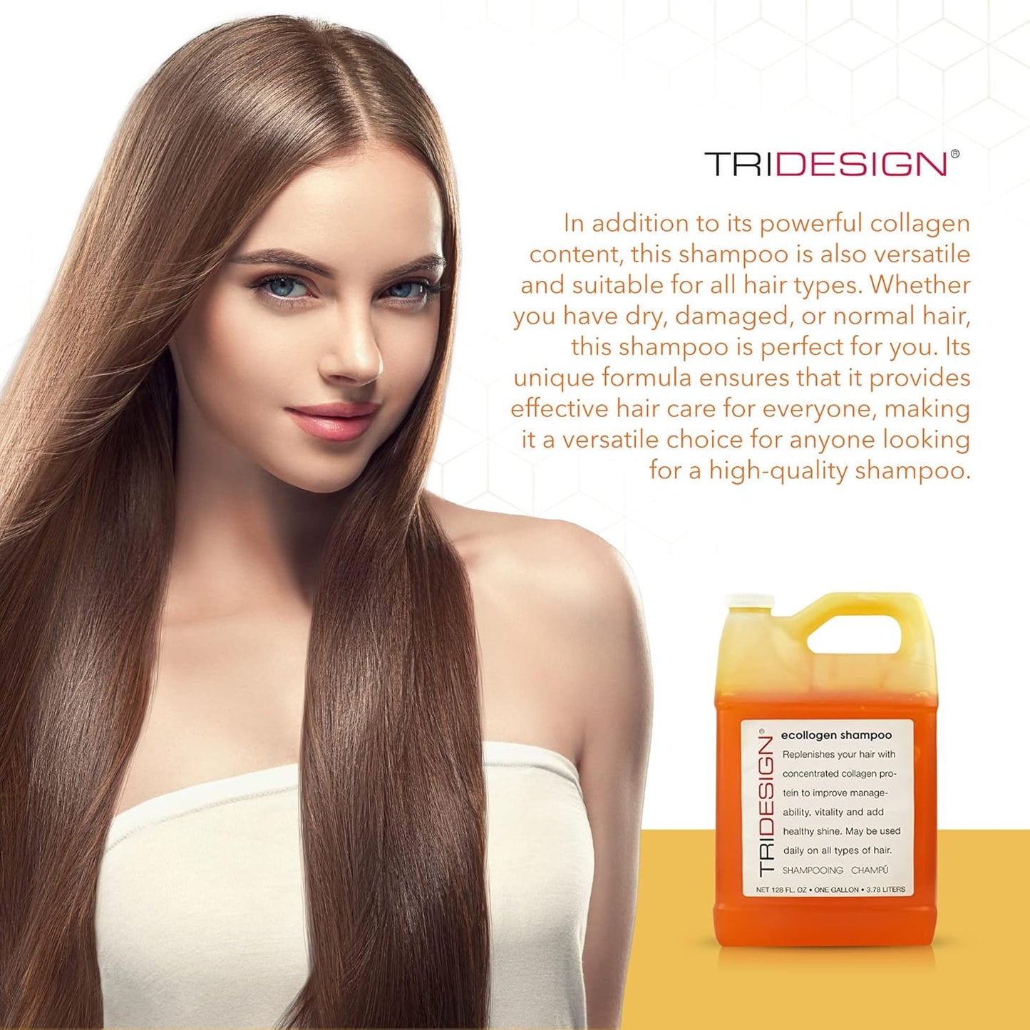 TRI Design Ecollogen Shampoo - Replenishing Hair Shampoo for Men & Women, Hair Care Products with Collagen Protein Concentrate for All Hair Types, 128 FL OZ - 3.78 Liters - 1 Gallon