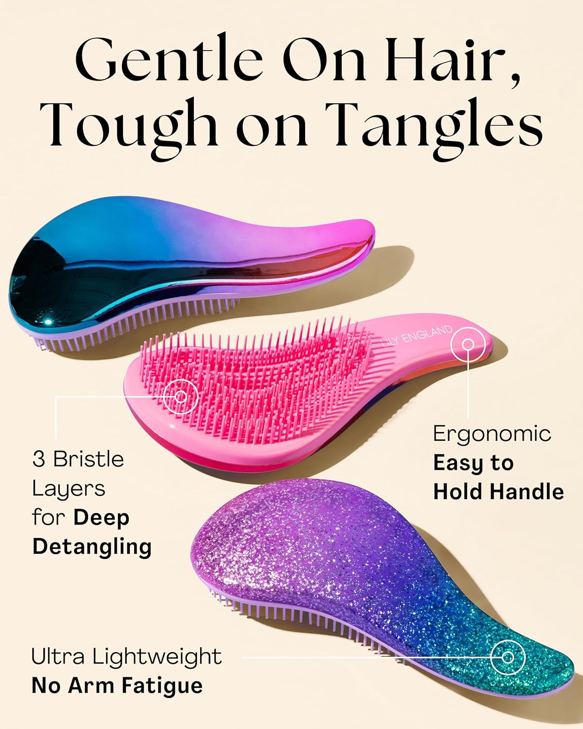 Lily England Hair Brush for Men with Curly, Thick, Straight & Natural Hair - Lightweight Mens Brush with Smooth Flexible Bristles - Black Hairbrush for Man with Wet & Dry Hair