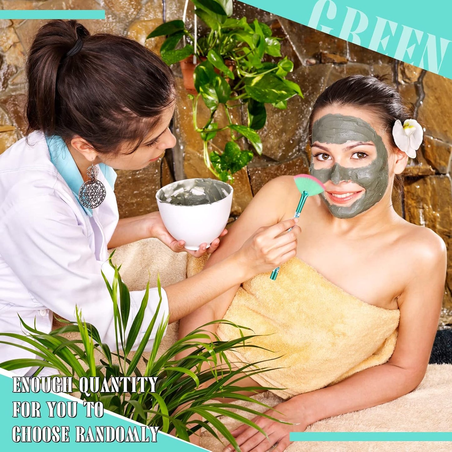 Nuenen 12 Pcs Soft Fan Facial Brushes Mask Acid Applicator Brush for Mud Cream Blush Makeup Peel Glycolic Multi Use Cosmetic Tools with Glitter Quicksand Handle and Pouch(Green)