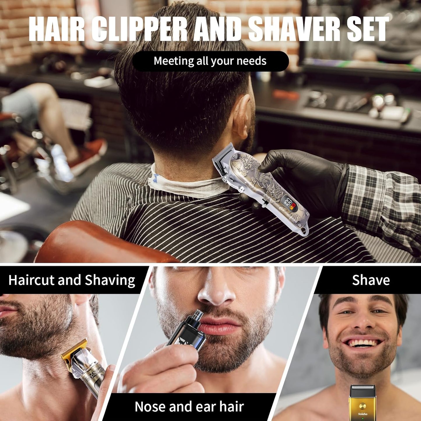 Hair Clipper for Men Set Cordless Electric Hair Clipper T-Shaped Beard Trimmer Nose Hair Trimmer Electric Shaver Professional Haircutting and Beauty Kit