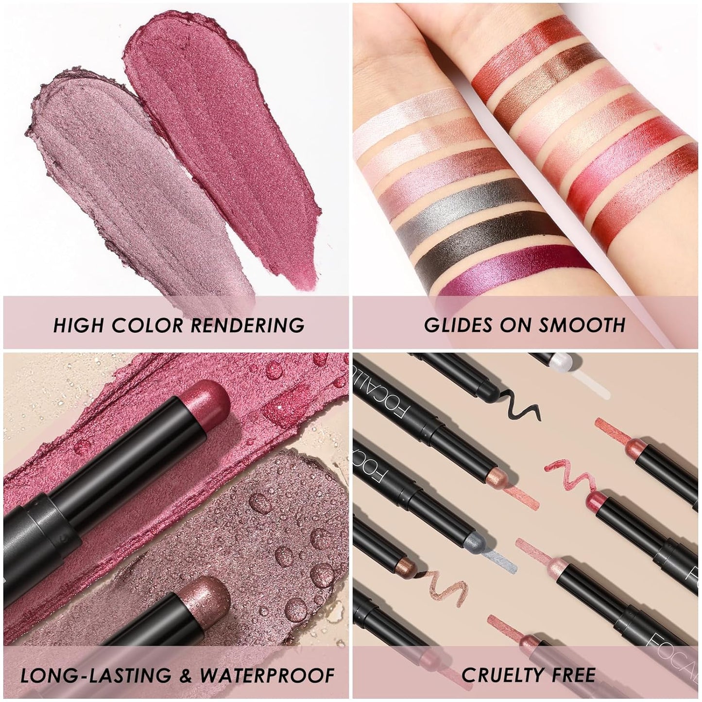 FOCALLURE 2PCS Cream Eyeshadow Stick Sets,Matte and Shimmer Eye Brightener, High Pigmented Crease-proof Pencil,Long Lasting Eye Shadow Highlighter Makeup,Smoky-Blossom