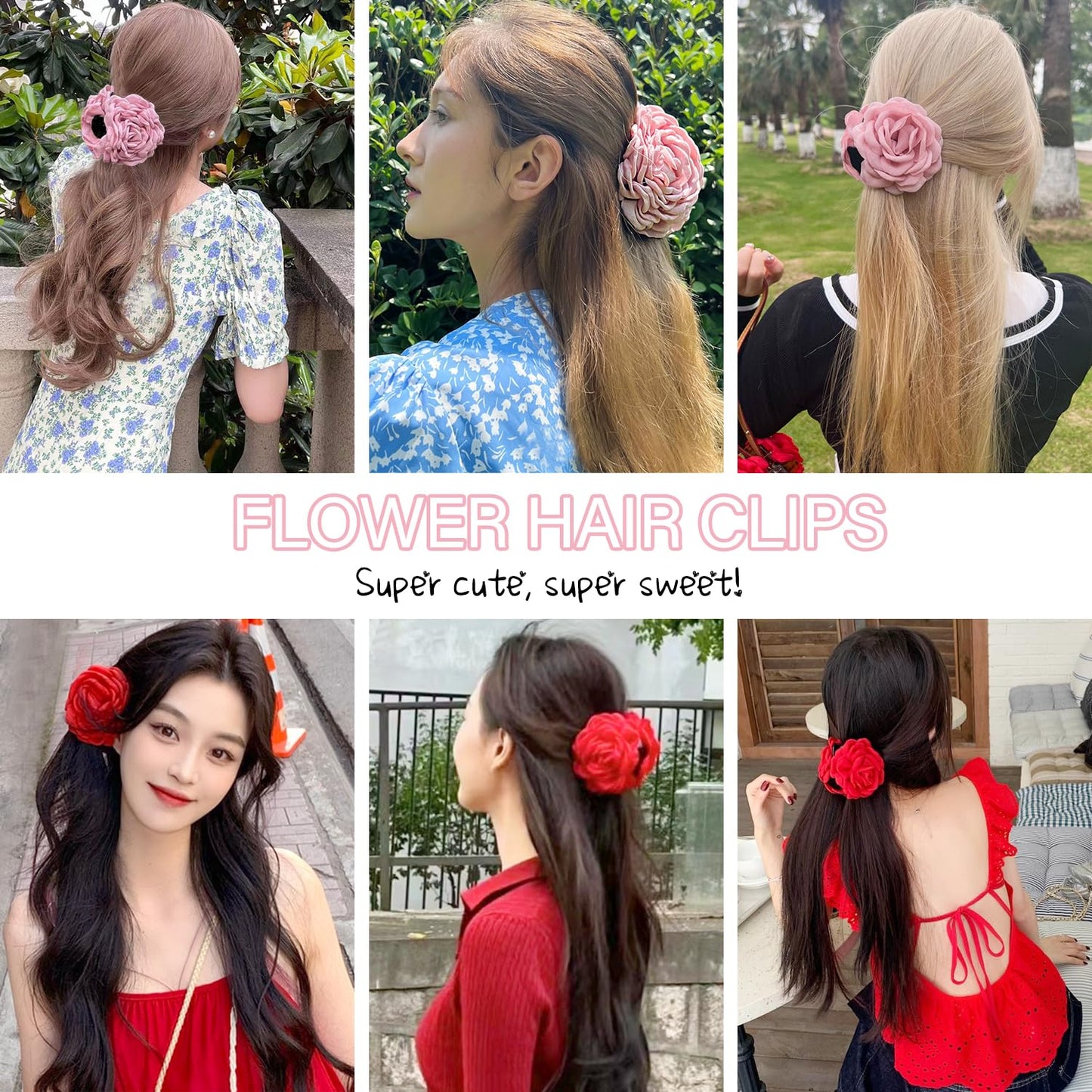 Rose Flower Clips for Women, 2 Pack Large Rose Hair Claw Clips, Floral Hair Clips for Women Girls Thick Hair, Non Slip Strong Hold, 2 Colors