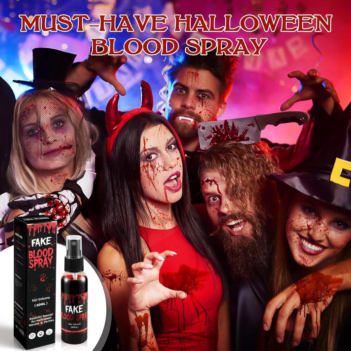 Halloween Fake Blood Spray – 60ML Fresh Realistic Fake Blood for SFX Makeup, Vampire Zombie Cosplay,Mouth Body Clothes Stage Effects – Easy to Use and Washable