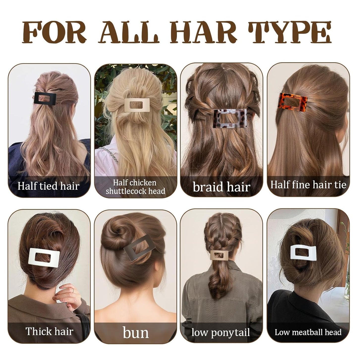 8 PCS French Flat Hair Clips for Women Girls,Matte Lay Flat Claw Clips, Large No-Slip Claw clips for Thick & Thin Hair, Strong Hold Styling Barrettes Accessories for Daily Styling