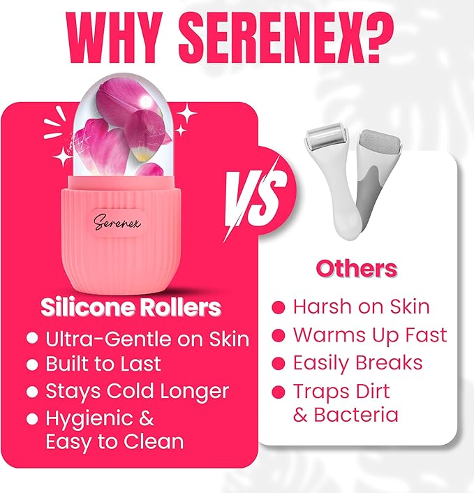 Ice Cube Roller for Face, Eyes & Neck โ Silicone Ice Face Roller for Puffiness, Redness, Migraines & Eye Bags โ Skin Tightening, Rejuvenation & Cryotherapy Massage Tool for Beauty & Skincare