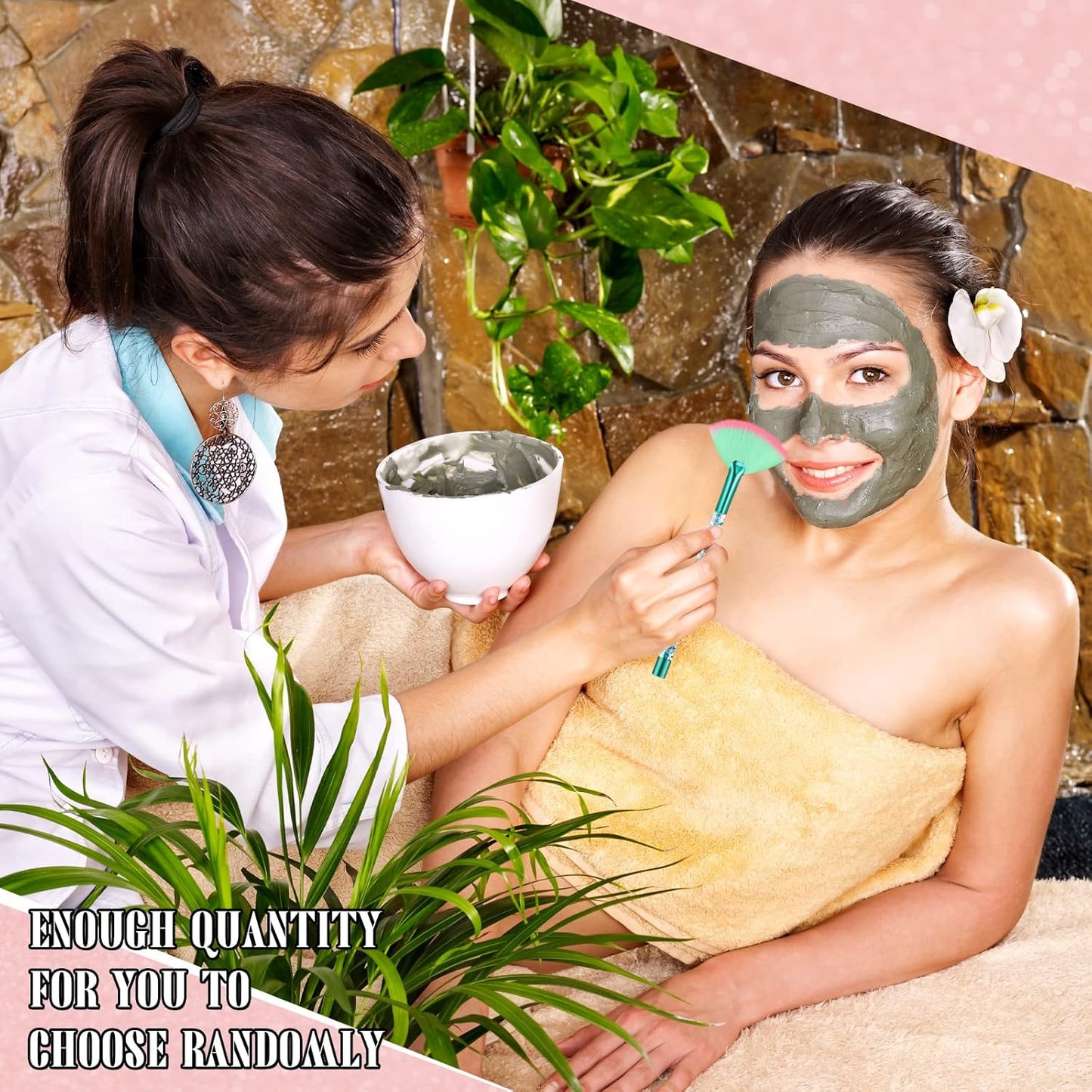 Nuenen 12 Pcs Soft Fan Facial Brushes Mask Acid Applicator Brush for Mud Cream Blush Makeup Peel Glycolic Multi Use Cosmetic Tools with Glitter Quicksand Handle and Pouch(Colorful)