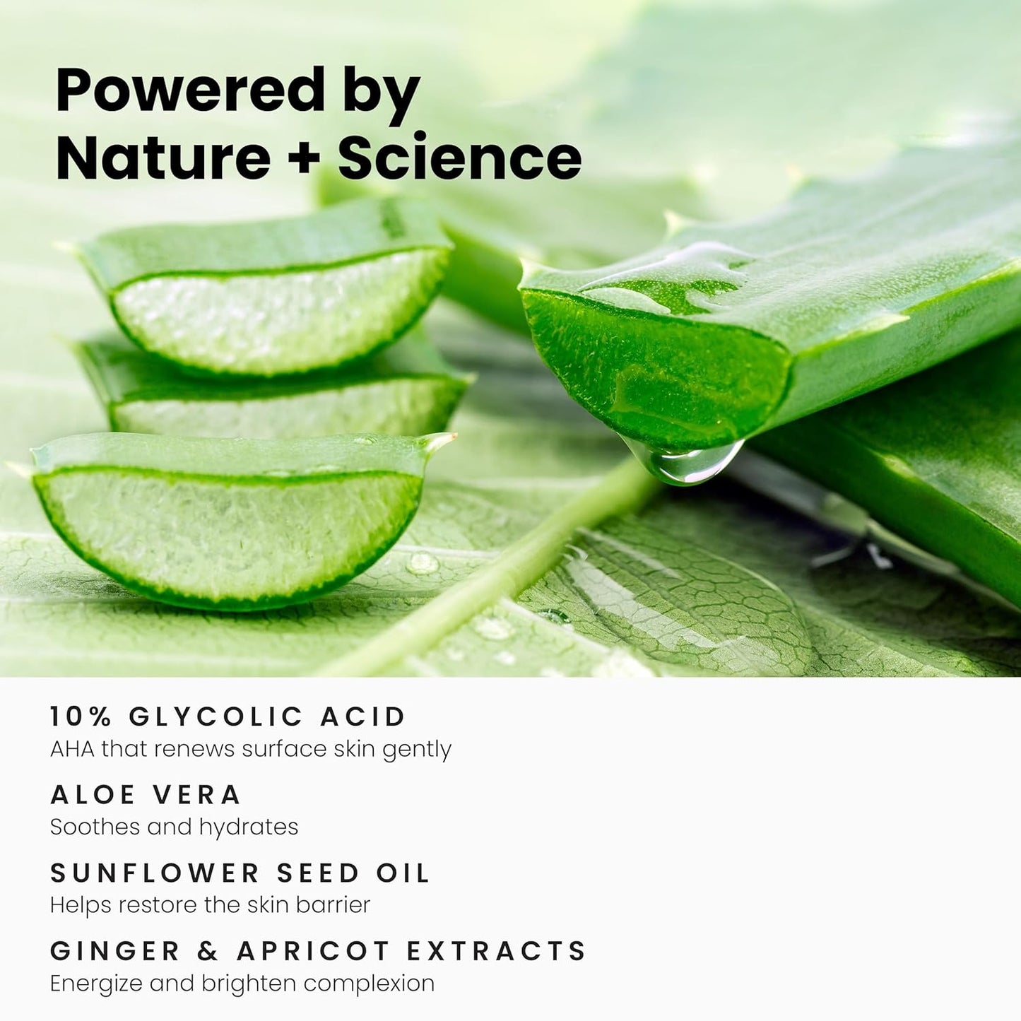 Glycolic Acid Face Wash for Exfoliating & Anti-Aging - 10% AHA Cleanser to Remove Build Up & Even Tone on Face, Armpits & Body – With Aloe Vera & Sunflower Oil, 6 Fl Oz