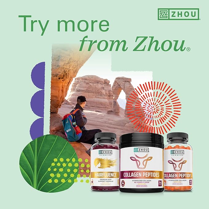 Zhou Hairfluence - Vegan Biotin Supplement for Hair Growth for Men & Women, Supports Stronger, Healthier Hair, Nails, & Glowing Skin with B Vitamin Complex - 60 Veggie Capsules (Pack of 1)