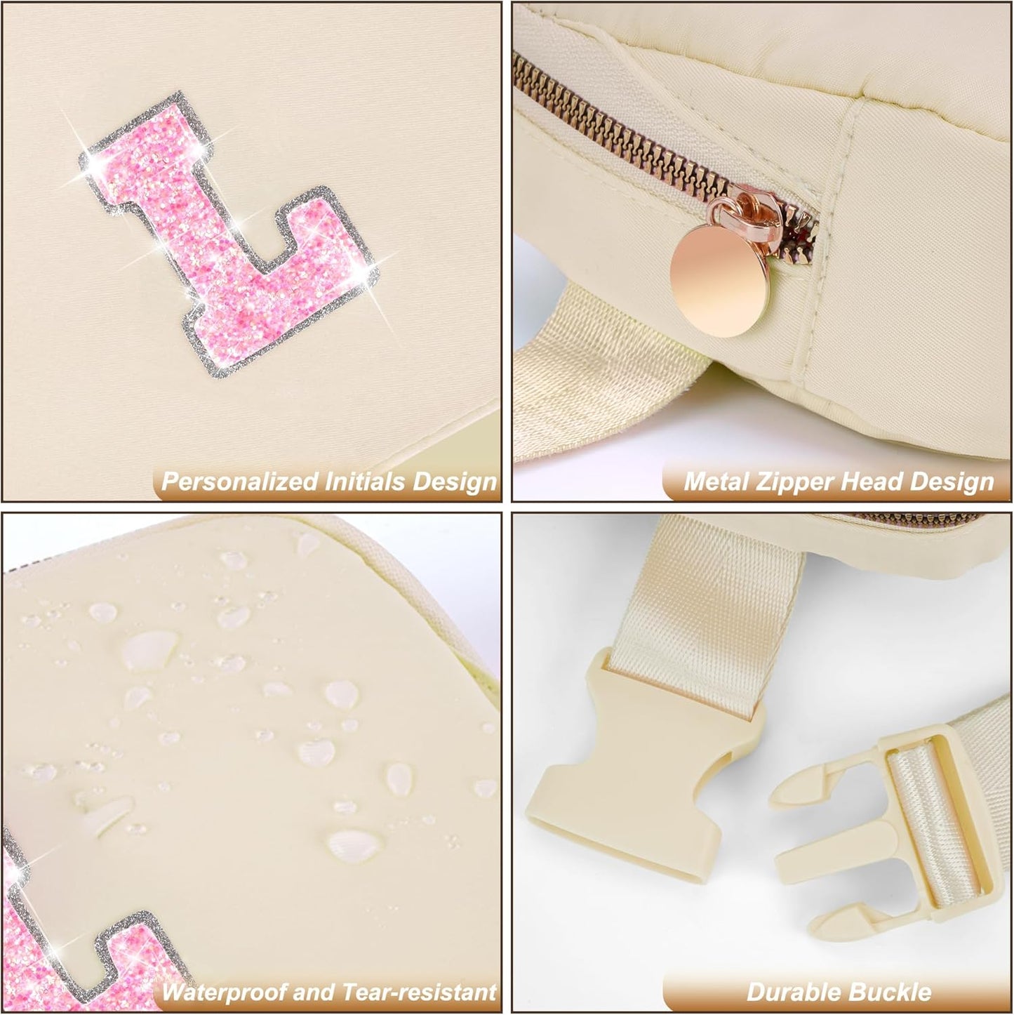 Fanny Pack Belt Bag Crossbody Bags with Initials Letter Patch Trendy Stuff for Teens Cute Stuff Birthday Gifts for Teenager Girls | Khaki,Initial L