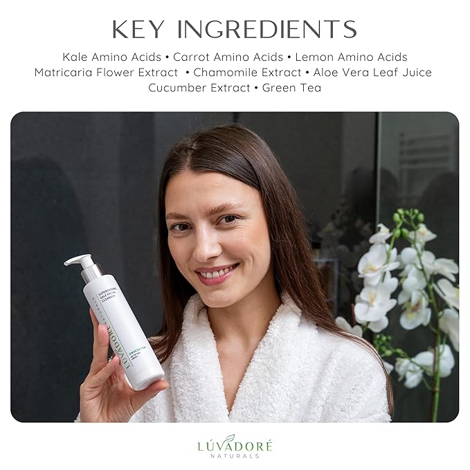 SuperGreens Kale Facial Cleanser – Soothing and Calming Gentle Foaming Face Wash - Antioxidant Rich Face Cleanser for Women with Chamomile, Aloe, Green Tea – For All Skin Types