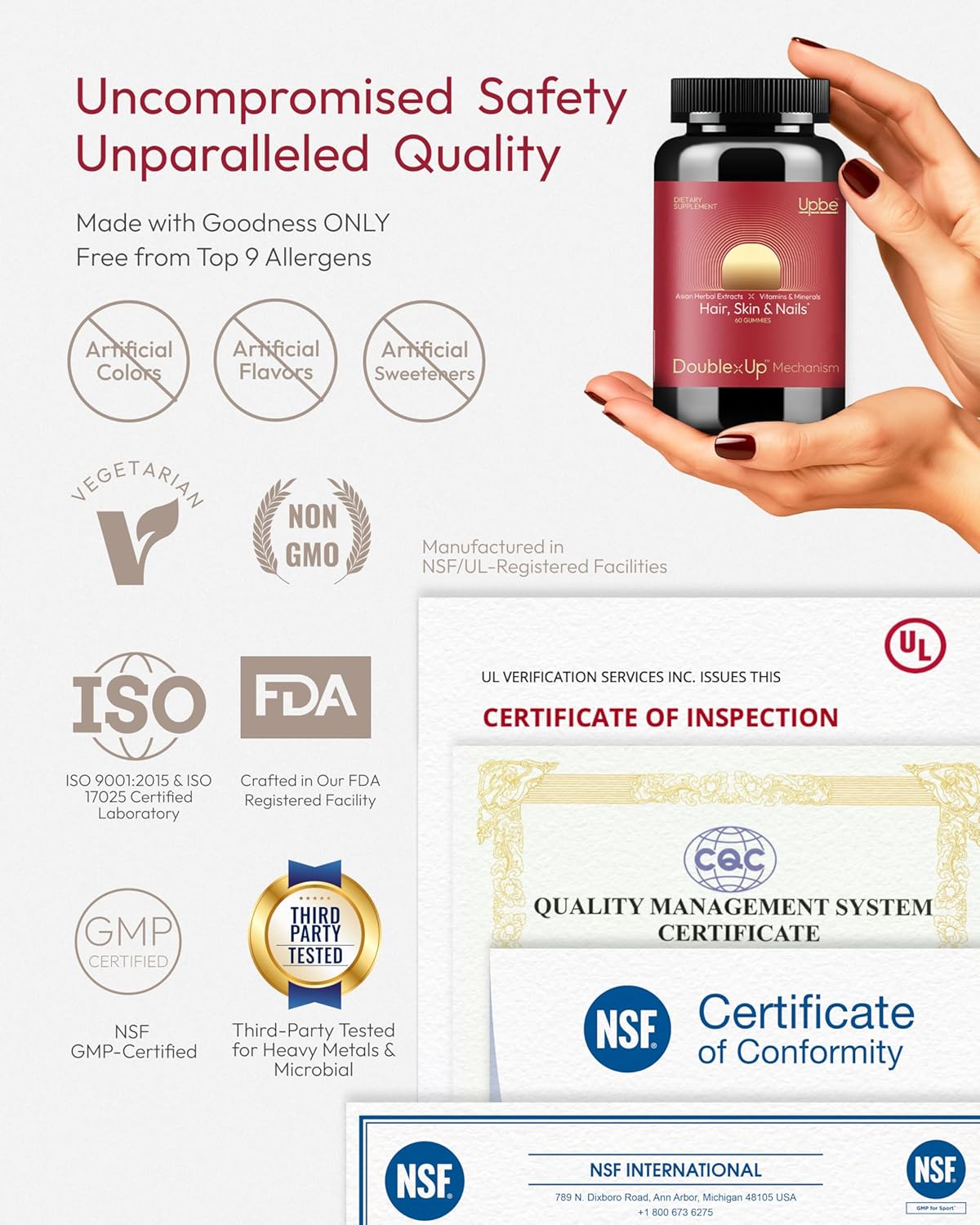 Hair Skin & Nails Gummies - 6000 mcg Biotin Vitamins & Minerals Supplement - Plant-Based, Vegan, No Artificial Flavors - Easy Absorption, Multivitamin Gummy - 60ct, Wildberry Flavor