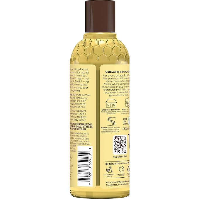 Burt's Bees Shea + Tropical Fruit Luminous Body Oil, Mothers Day Gifts, Non-Greasy, Antioxidant Rich for Glowing Skin, Non-Irritating, Natural Origin Skin Care, 8 oz.