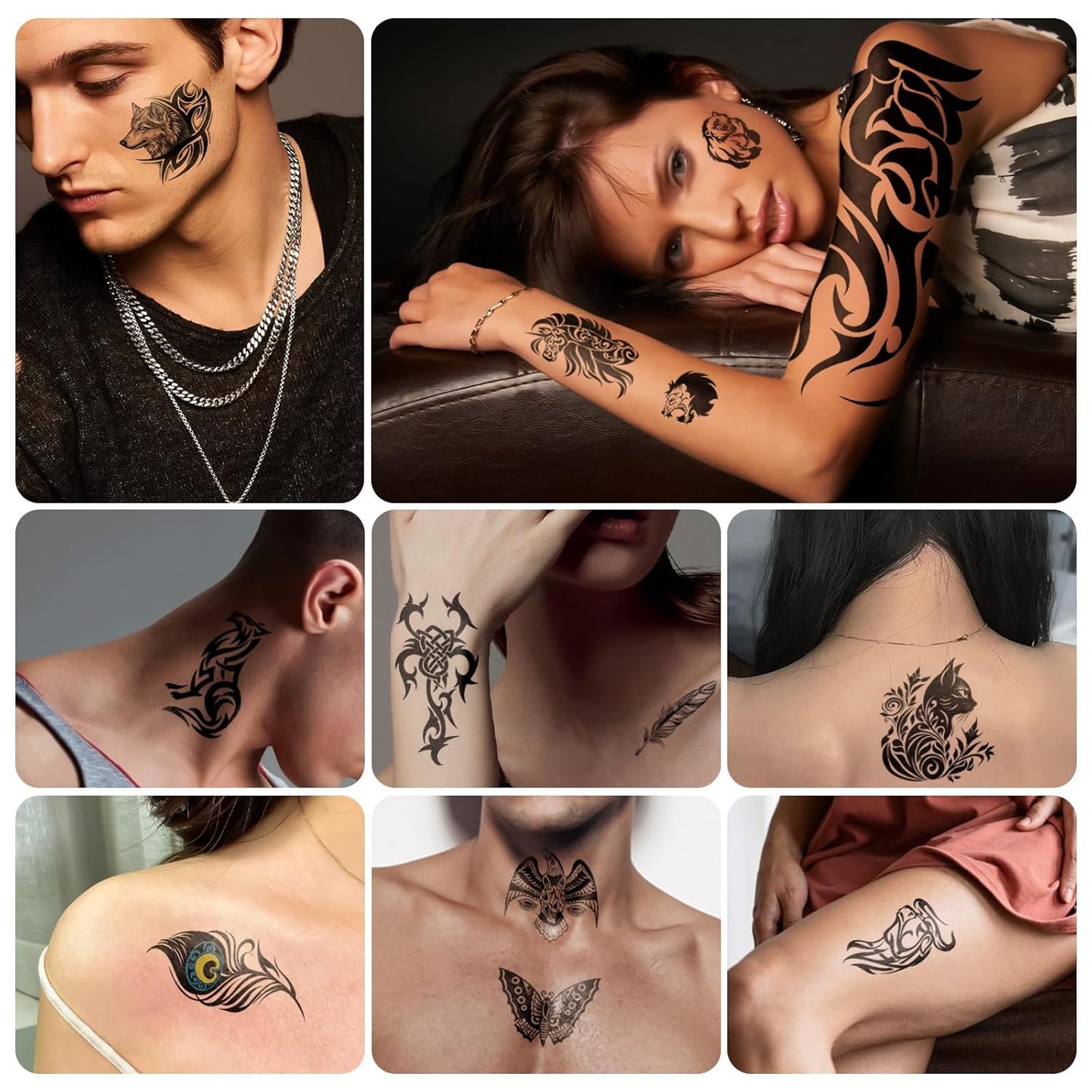 77 Sheets Temporary Tattoo, 17 Sheets Half Arm Black Tribal Lion Owl Wolf Turtle Deer Fake Body Arm Tattoos for Adults Men Women, 60 Sheets Tiny Tattoos Stickers for Boys Girls Kids Party Supplies