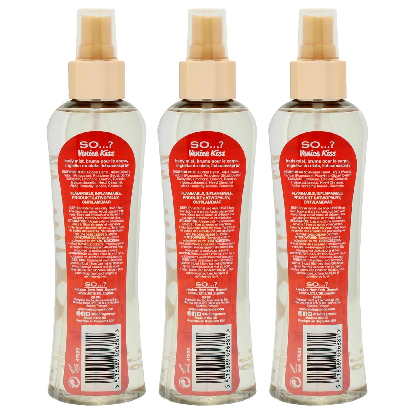 So...? Venice Kiss Body Mist for Women - 6.9 oz Body Mist - Pack of 3