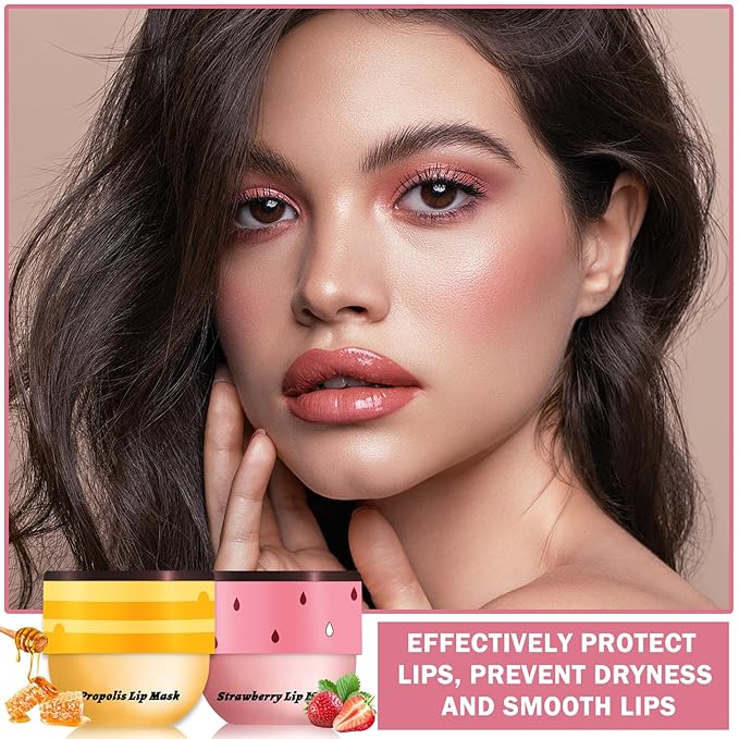 NVLEPTAP 2PCS Honey Pot Lip Balm - Moisturizing Honey & Strawberry Lip Mask Care Products with Wand