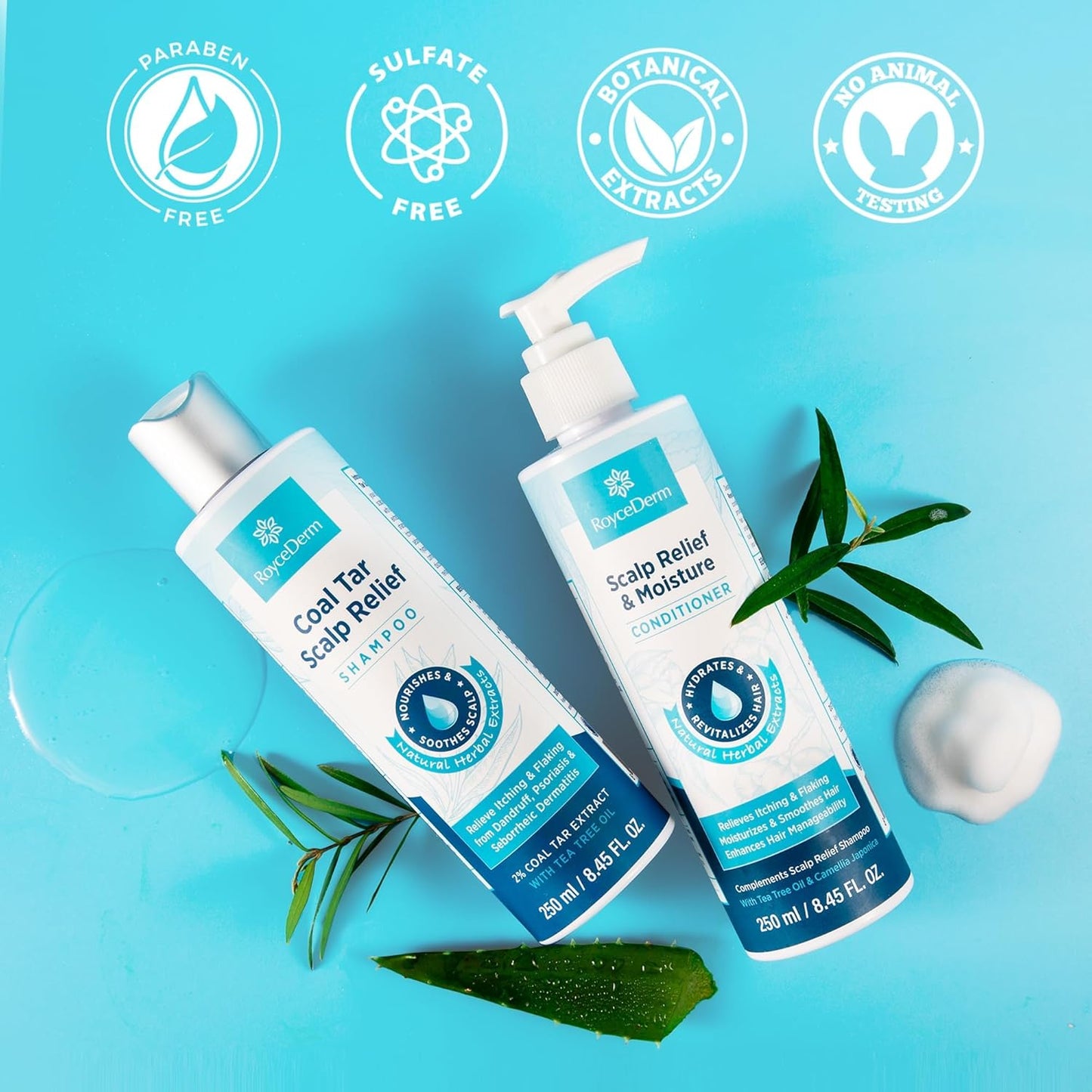 Roycederm Coal Tar Antidandruff Shampoo & Conditioner Set: 2% Coal Tar Extract Scalp Relief Shampoo for Psoriasis, Dandruff & Seborrheic Dermatitis - Soothes Itchy Scalp, Hydrates Hair