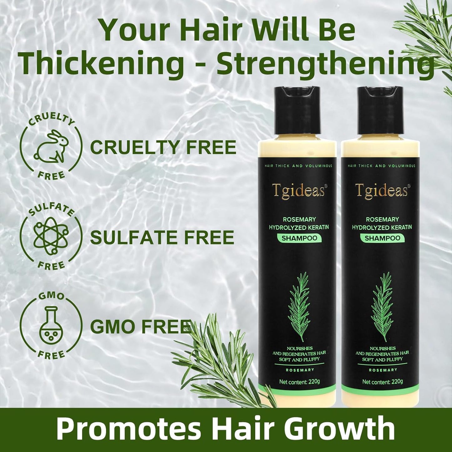 Organic Rosemary Hair Growth Shampoo for Women and Men-Natural Thickening & Strengthening Shampoo with Hydrolyzed Keratin for Thinning Hair & Hair Loss 7.4 fl.oz - 2 Packs