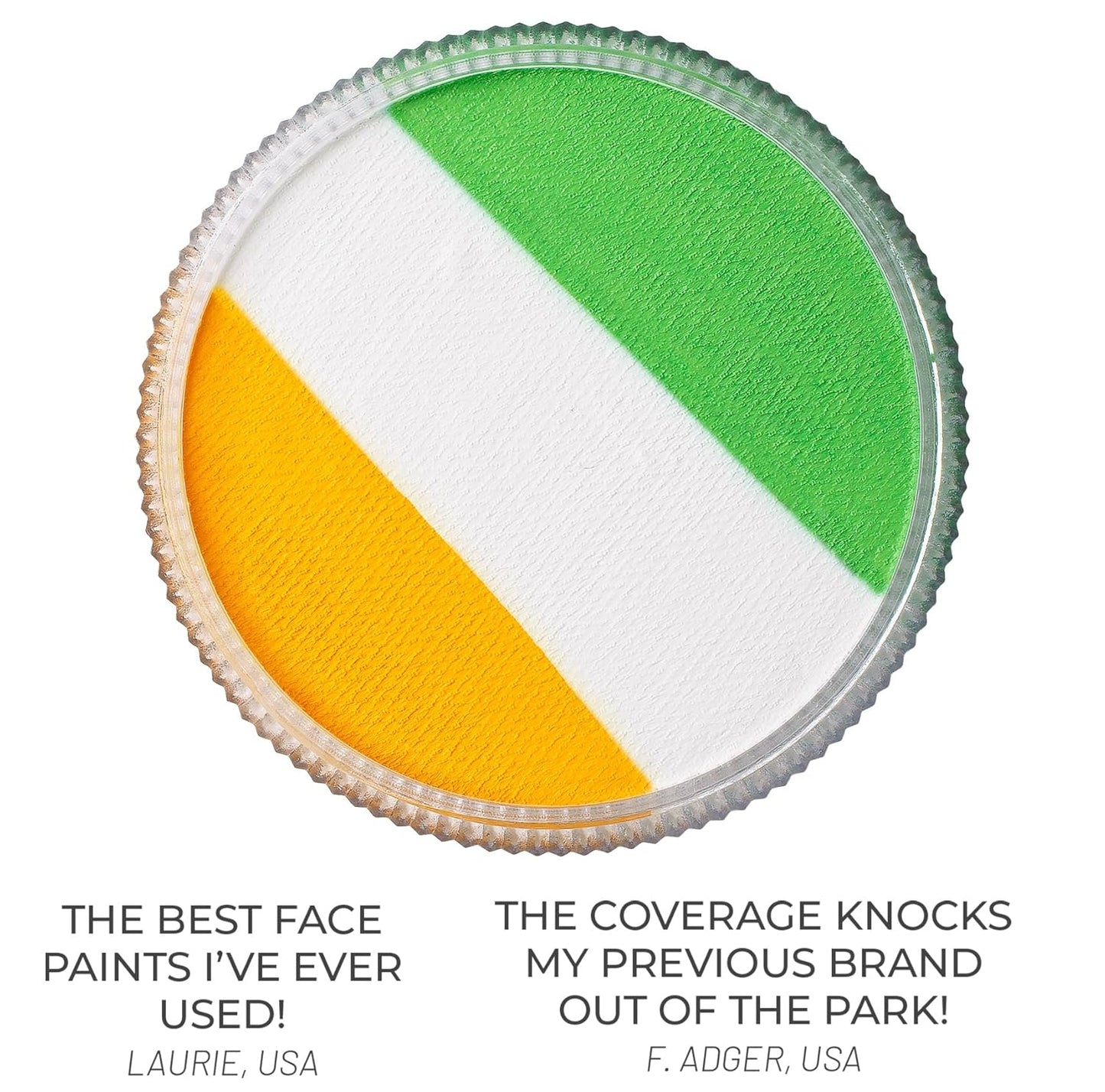 Blue Squid Face Paint Water Based Single Cake Professional Face & Body Paint - Water Activated, Kids Adults Face Painting for Costume, Halloween Makeup, Cosplay - Green, White, & Orange Face Paint 30g